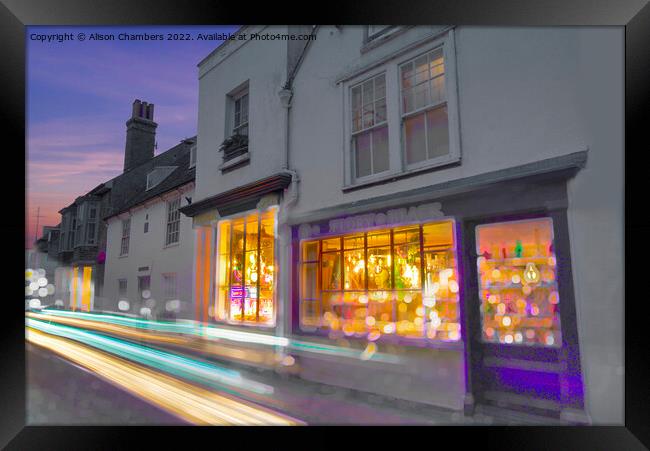 Whitstable Town Centre Light Trails Framed Print by Alison Chambers