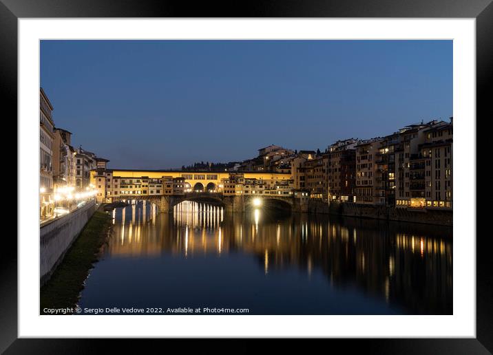 ponte vecchio bridge at sunset in Florence, Italy Framed Mounted Print by Sergio Delle Vedove