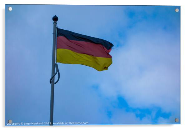 Low angle shot of a German flag waving in the sky Acrylic by Ingo Menhard