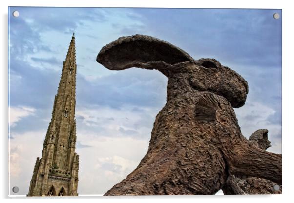 Sophie Ryder Rabbit at Piece Hall & Holy Trinity Spire Acrylic by Glen Allen