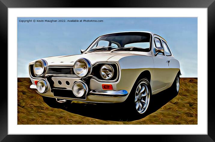The Cartoonified Classic: Ford Escort 1971 Framed Mounted Print by Kevin Maughan