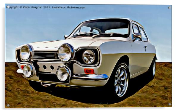The Cartoonified Classic: Ford Escort 1971 Acrylic by Kevin Maughan