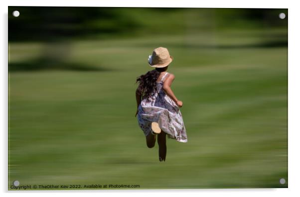 Child in vintage dress and hat running on grass Acrylic by TheOther Kev