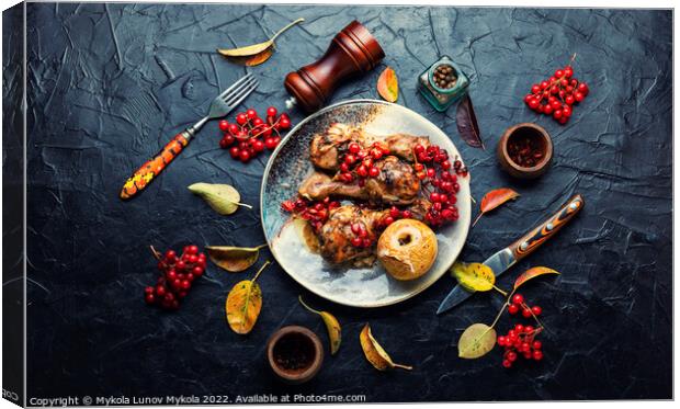 Chicken drumsticks with viburnum,top view Canvas Print by Mykola Lunov Mykola