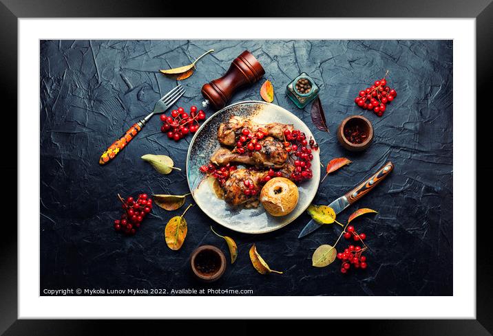 Chicken drumsticks with viburnum,top view Framed Mounted Print by Mykola Lunov Mykola