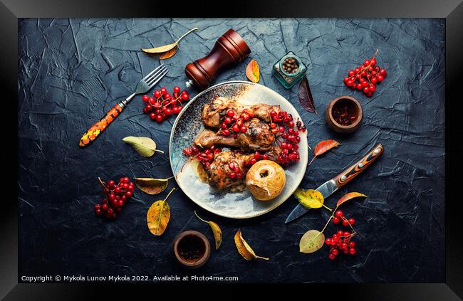 Chicken drumsticks with viburnum,top view Framed Print by Mykola Lunov Mykola