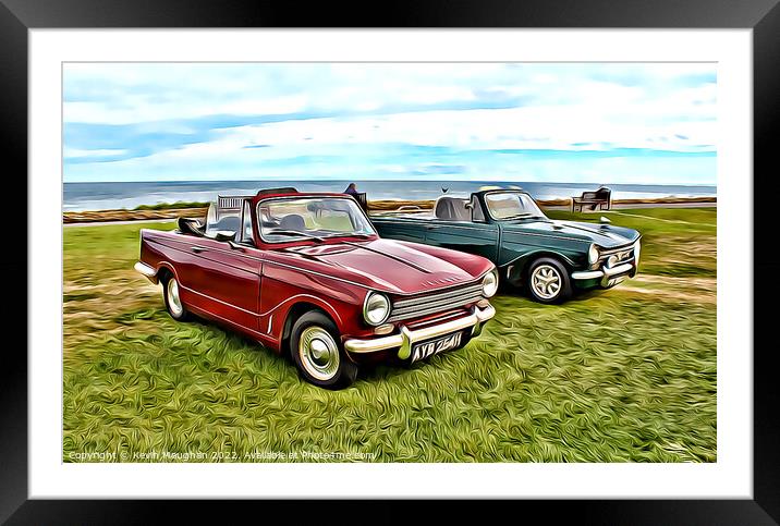 Triumph Cars At Whitley Bay (Digital Cartoon Art) Framed Mounted Print by Kevin Maughan