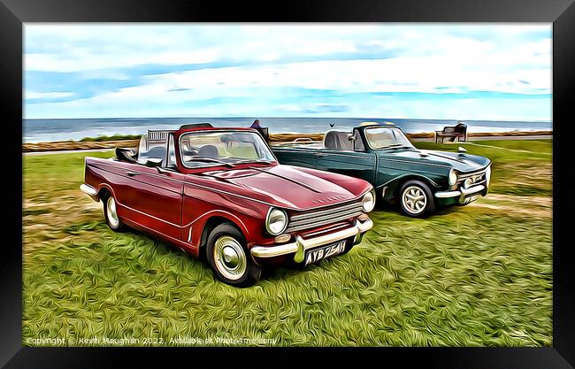 Triumph Cars At Whitley Bay (Digital Cartoon Art) Framed Print by Kevin Maughan