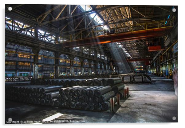 Light Shafts Inside Dark Metals Factory Gansu Province China Acrylic by William Perry
