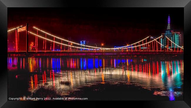 Jiangqun Bridge Hun River Night Fuxin City Liaoning China Framed Print by William Perry
