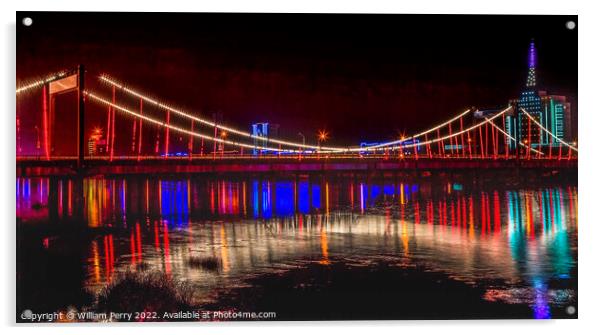 Jiangqun Bridge Hun River Night Fuxin City Liaoning China Acrylic by William Perry