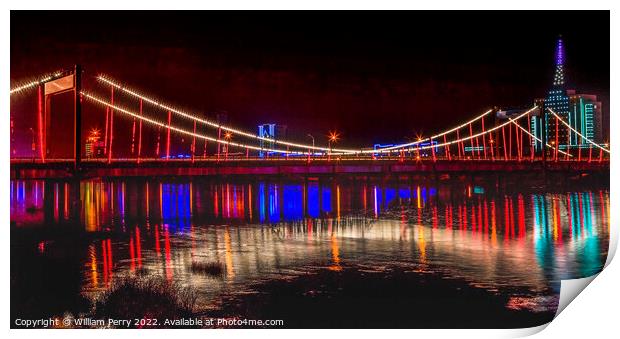 Jiangqun Bridge Hun River Night Fuxin City Liaoning China Print by William Perry