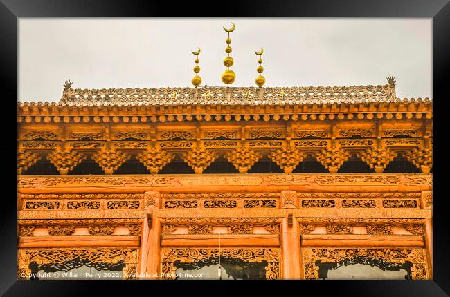 Ornate Wooden Mosque Close Up China Framed Print by William Perry