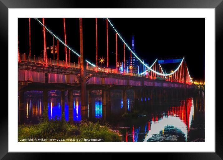Red Lights Jiangqun Bridge Fuxin Liaoning Province China Framed Mounted Print by William Perry