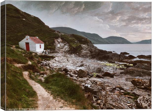 Secluded Cottage by the Rocky Shore Canvas Print by Roger Mechan