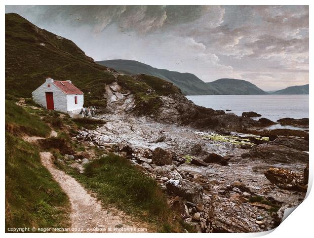 Secluded Cottage by the Rocky Shore Print by Roger Mechan