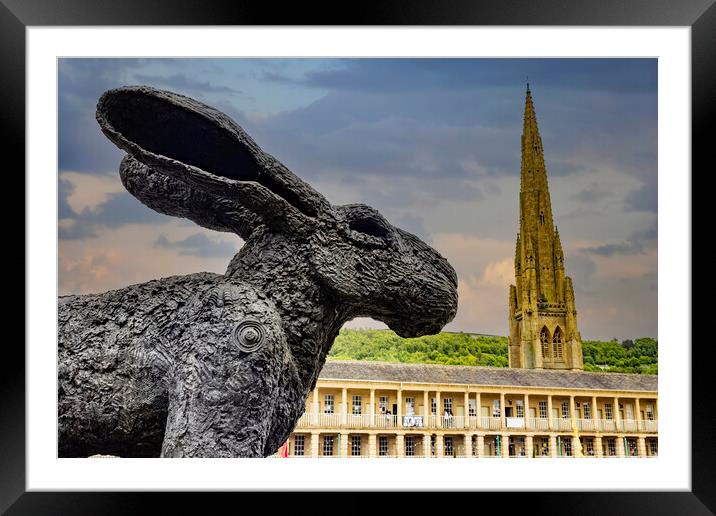 Sophie Ryder Rabbit and Holy Trinity Church Spire Halifax Framed Mounted Print by Glen Allen