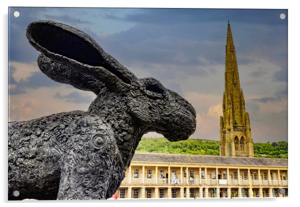 Sophie Ryder Rabbit and Holy Trinity Church Spire Halifax Acrylic by Glen Allen