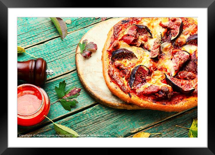 Pizza with meat and fruits Framed Mounted Print by Mykola Lunov Mykola