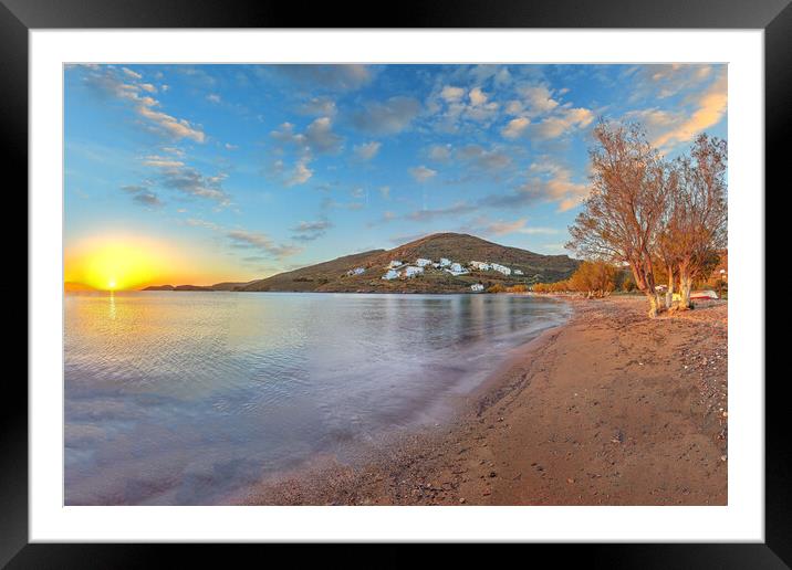 The sunset at Episkopi beach of Kythnos island, Greece Framed Mounted Print by Constantinos Iliopoulos
