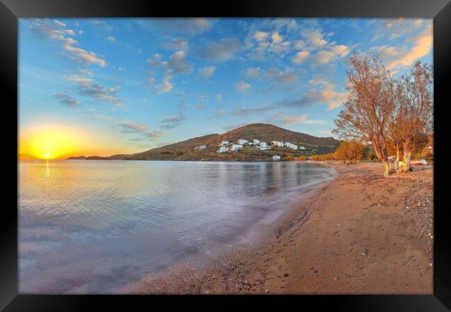 The sunset at Episkopi beach of Kythnos island, Greece Framed Print by Constantinos Iliopoulos
