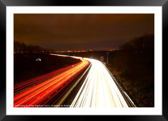 Motorway Light Trails Framed Mounted Print by Drew Gardner