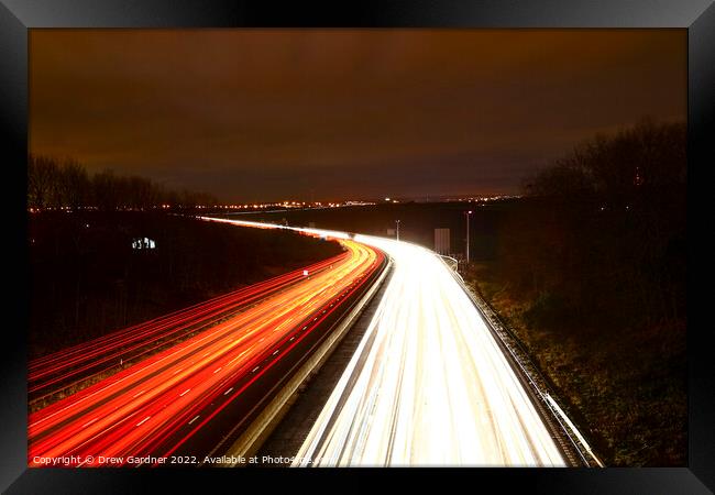 Motorway Light Trails Framed Print by Drew Gardner