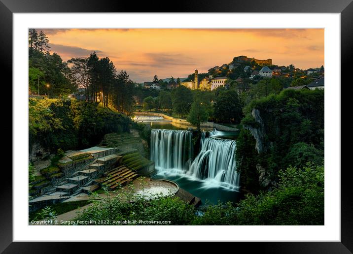 Waterfall in city of Jajce, Bosnia and Hercegovina. Framed Mounted Print by Sergey Fedoskin