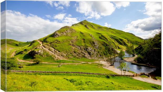 Thorpe Cloud and Dovedale Stepping Stones Canvas Print by Darren Burroughs