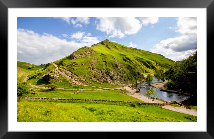 Thorpe Cloud and Dovedale Stepping Stones Framed Mounted Print by Darren Burroughs