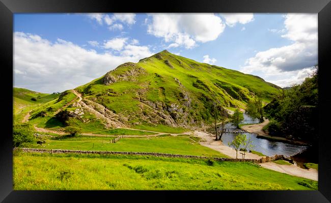 Thorpe Cloud and Dovedale Stepping Stones Framed Print by Darren Burroughs