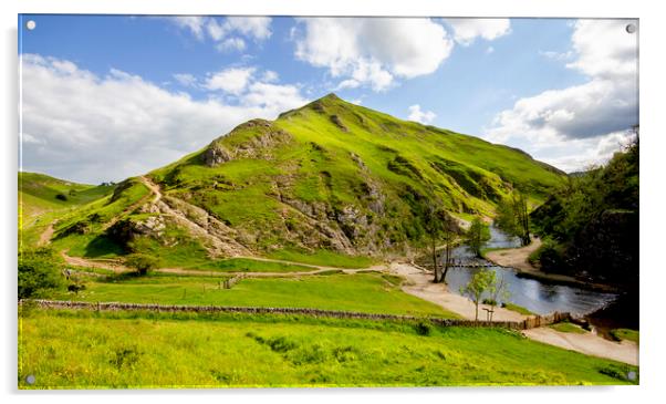 Thorpe Cloud and Dovedale Stepping Stones Acrylic by Darren Burroughs