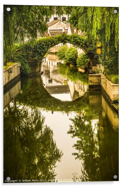 Shaoxing Moon Bridge Zhejiang China Acrylic by William Perry