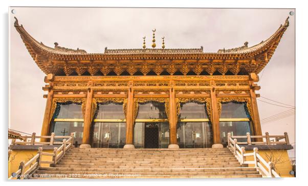 Ornate Wooden Moslem Mosque Lanzhou Gansu Province China Acrylic by William Perry