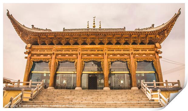 Ornate Wooden Moslem Mosque Lanzhou Gansu Province China Print by William Perry