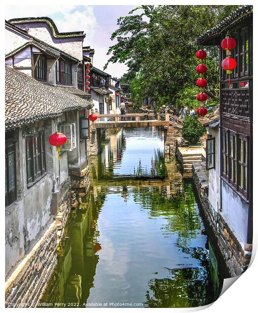 Zhouzhuang Ancient Chinese City with Canals Print by William Perry