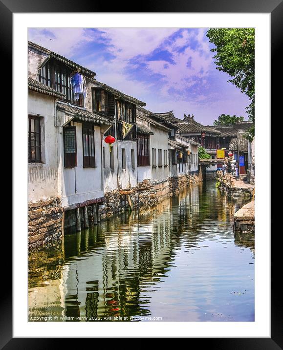Zhouzhuang Jiangsu Province China Ancient City with Canals Framed Mounted Print by William Perry