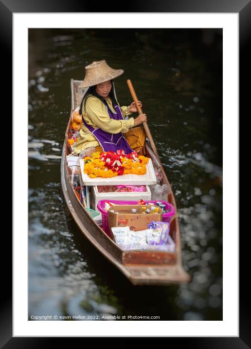 Boat vendor, Damnoen Saduak floating market, Thailand Framed Mounted Print by Kevin Hellon