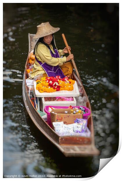 Boat vendor, Damnoen Saduak floating market, Thailand Print by Kevin Hellon