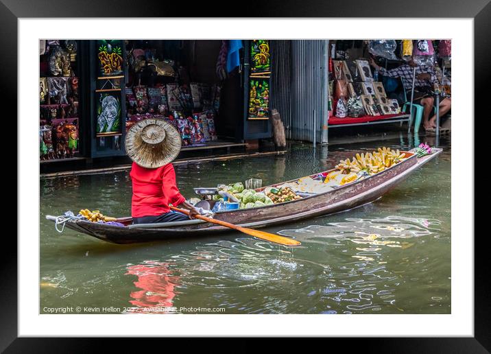 Boat vendor, Damnoen Saduak floating market, Thailand Framed Mounted Print by Kevin Hellon