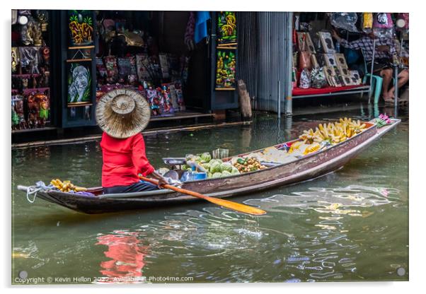 Boat vendor, Damnoen Saduak floating market, Thailand Acrylic by Kevin Hellon