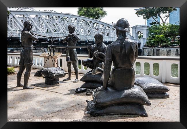 Bronze sculptures on Boat Quay Singapore Framed Print by Kevin Hellon