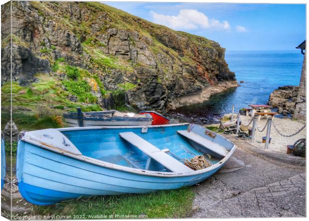 Tranquil Blue Boat at Church Cove Canvas Print by Beryl Curran