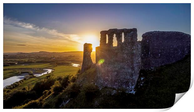 Sunset at Dryslwyn Castle Print by Leighton Collins