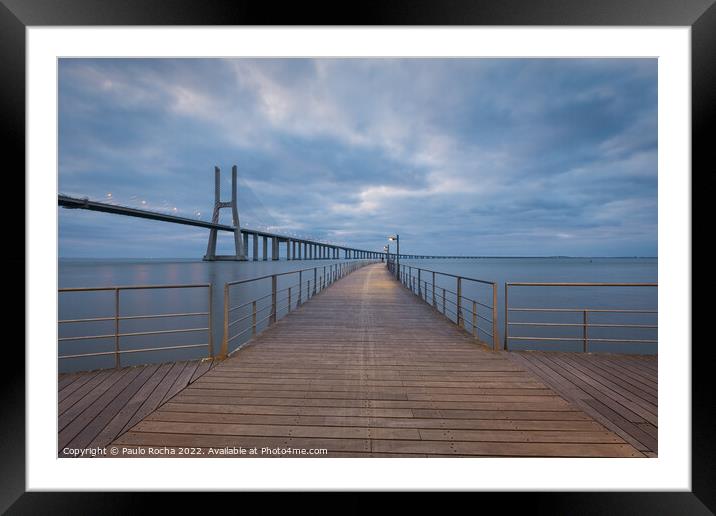 Vasco da Gama bridge and pier, Lisbon, overcast da Framed Mounted Print by Paulo Rocha