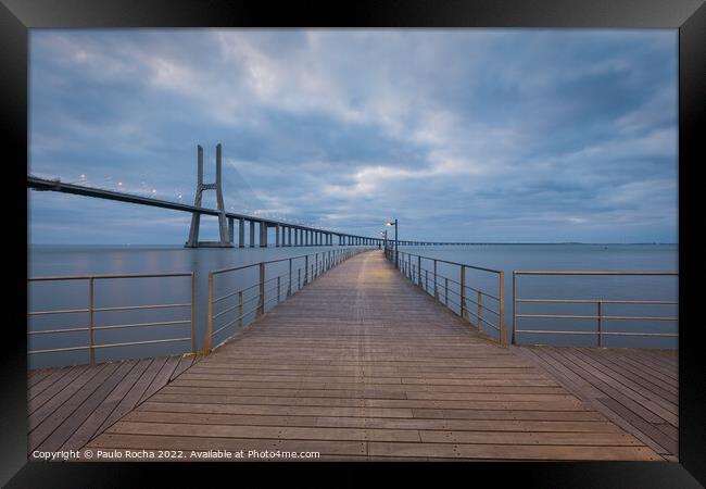 Vasco da Gama bridge and pier, Lisbon, overcast da Framed Print by Paulo Rocha