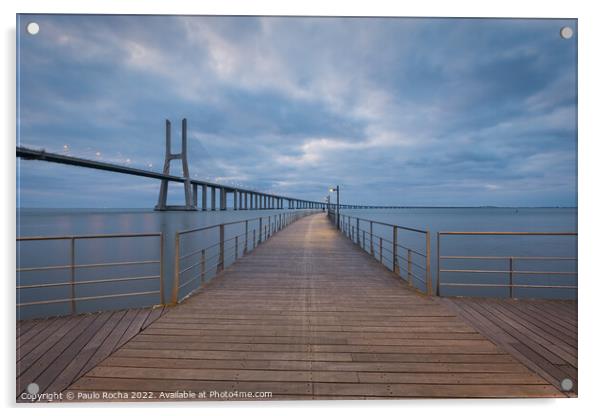 Vasco da Gama bridge and pier, Lisbon, overcast da Acrylic by Paulo Rocha