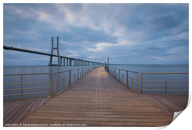 Vasco da Gama bridge and pier, Lisbon, overcast da Print by Paulo Rocha
