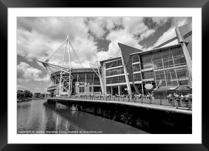 Principality Stadium, Cardiff, Wales Monochrome  Framed Mounted Print by Gordon Maclaren