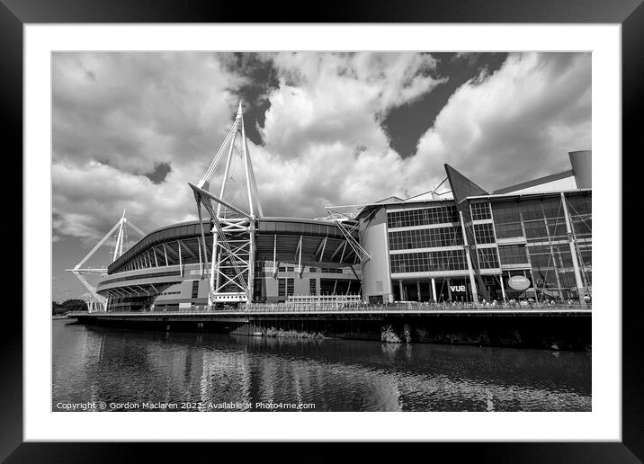Principality Stadium, Cardiff, Wales Monochrome Framed Mounted Print by Gordon Maclaren